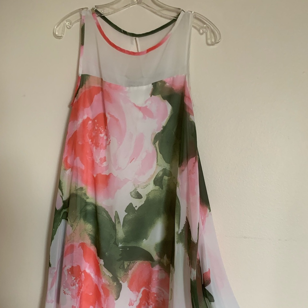 Signature by Robbie Bee A-Line Floral dress- Coral and Olive
